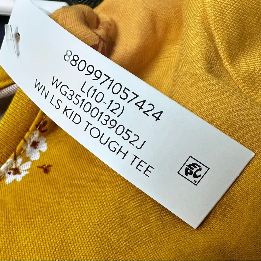 Girls New Yellow Floral Long Sleeve Tee with Black Warm Leggings, L (10-12)